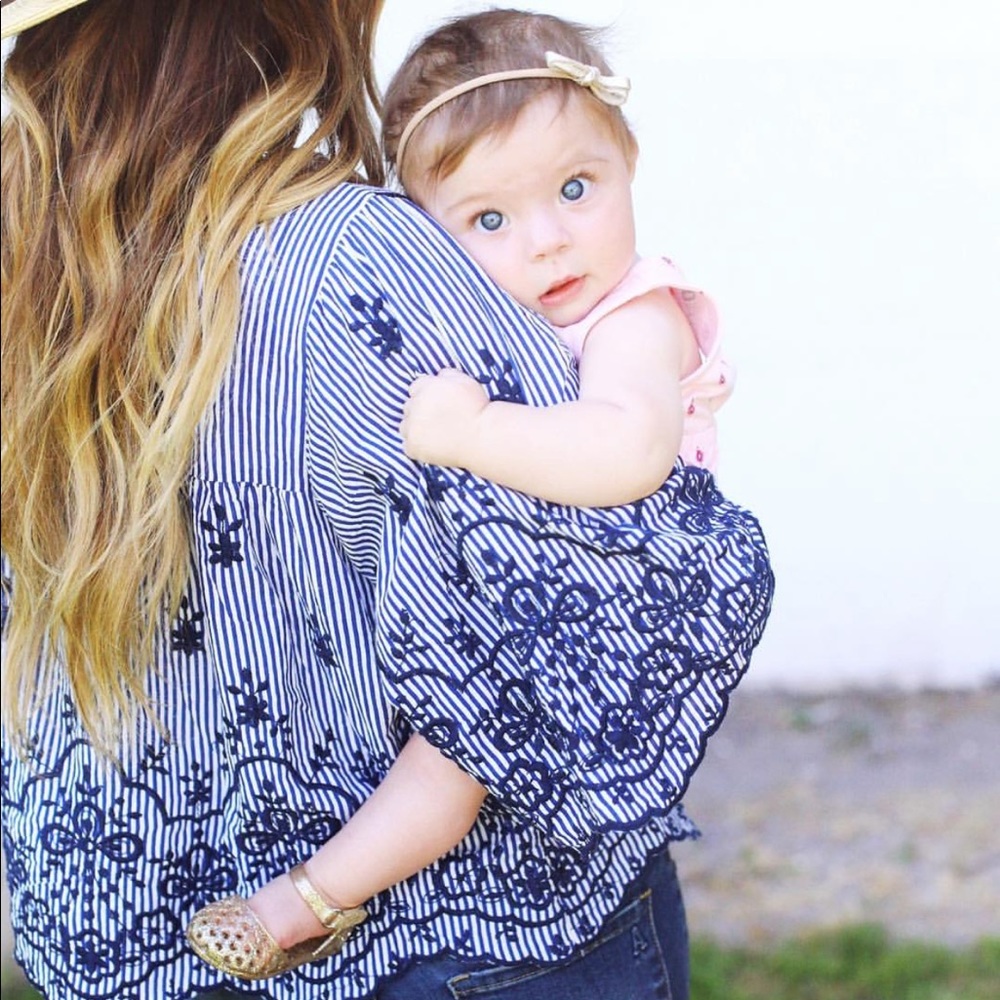Shop Stevie striped embroidered  blouse